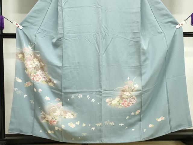 訪問着 作家物 暈し 波模様 花模様 金彩 縮緬 落栗色 KK-1770 訪問着 作家物 暈し 波模様 花模様 金彩 縮緬 落栗色 KK-1770