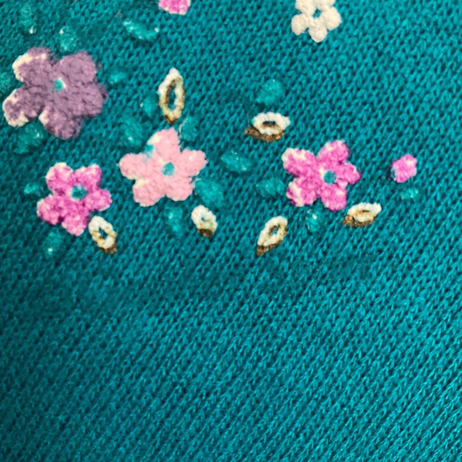 USA製 90s 90年代 花柄 ハート レース 鍵編み 襟付き スウェット