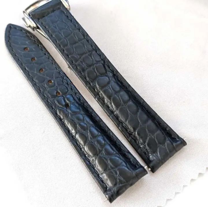 お歳暮･冬ギフト2024｜ギフト・贈り物はセブン 18mm 腕時計 交換用 アリゲーターレザー ワニ革ベルト ブラック 男性用