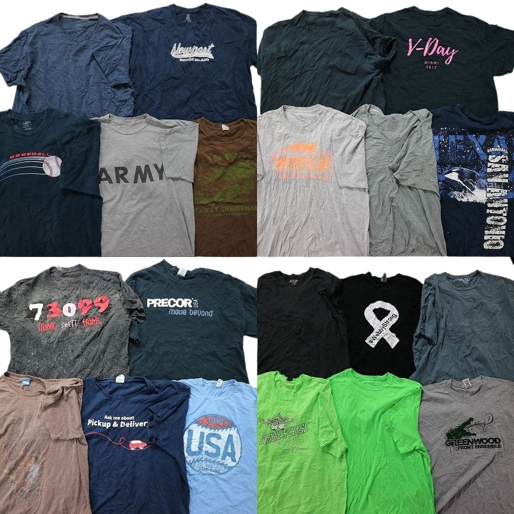 古着卸 まとめ売り カラーmix プリント 半袖Tシャツ 21枚セット (メンズ XL ) army ミリタリー イラスト 英字ロゴ 無地 MT5092