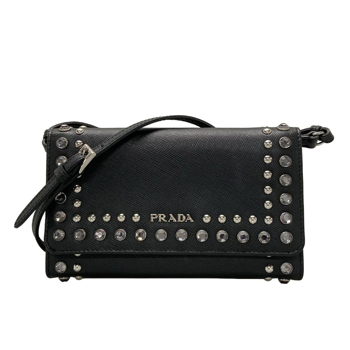 【送料無料（一部地域を除く）】 - 財布 PRADA(プラダ) 黒 レザー ショルダーウォレット/スタッズ 小物