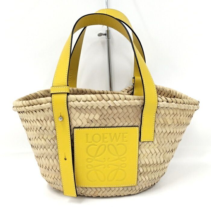 LOEWE バスケットバッグ カゴバッグ ハンドバッグ ラフィア レザー イエロー