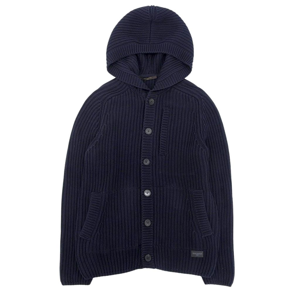 LOUIS VUITTON ルイヴィトン ミドルゲージ コットンニット フーデッド ジャケット カーディガン XS ネイビー メンズ 古着