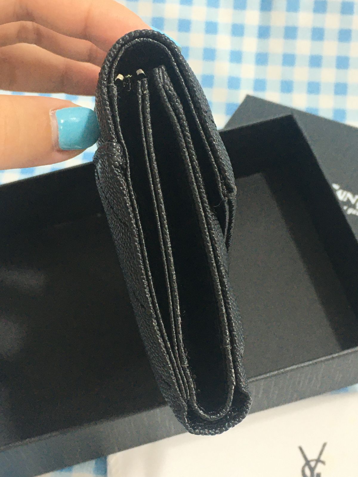 YSL イヴサンローラン ミニ財布 三つ折り財布 ブラック シルバー金具