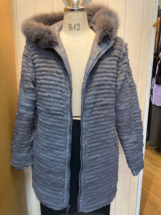 夢大✨リバーシブル✨シルク&シェアードラビットファーコート フード付き 夢大様専用✨リバーシブル✨シルク&シェアードラビットファーコート