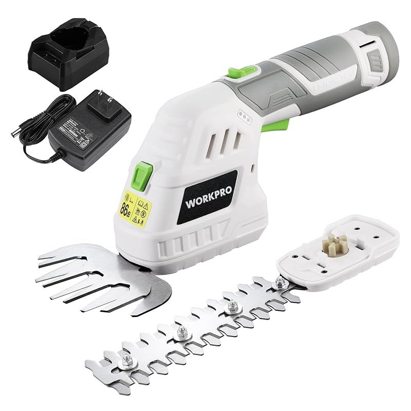WORKPRO 芝生バリカン 12V充電式 生垣バリカン 電動芝生バリカン 芝刈り機 一台二役 コードレス バッテリーバック 草刈りブレード 剪定ブレード付き ガーデン 植木 剪定 園芸