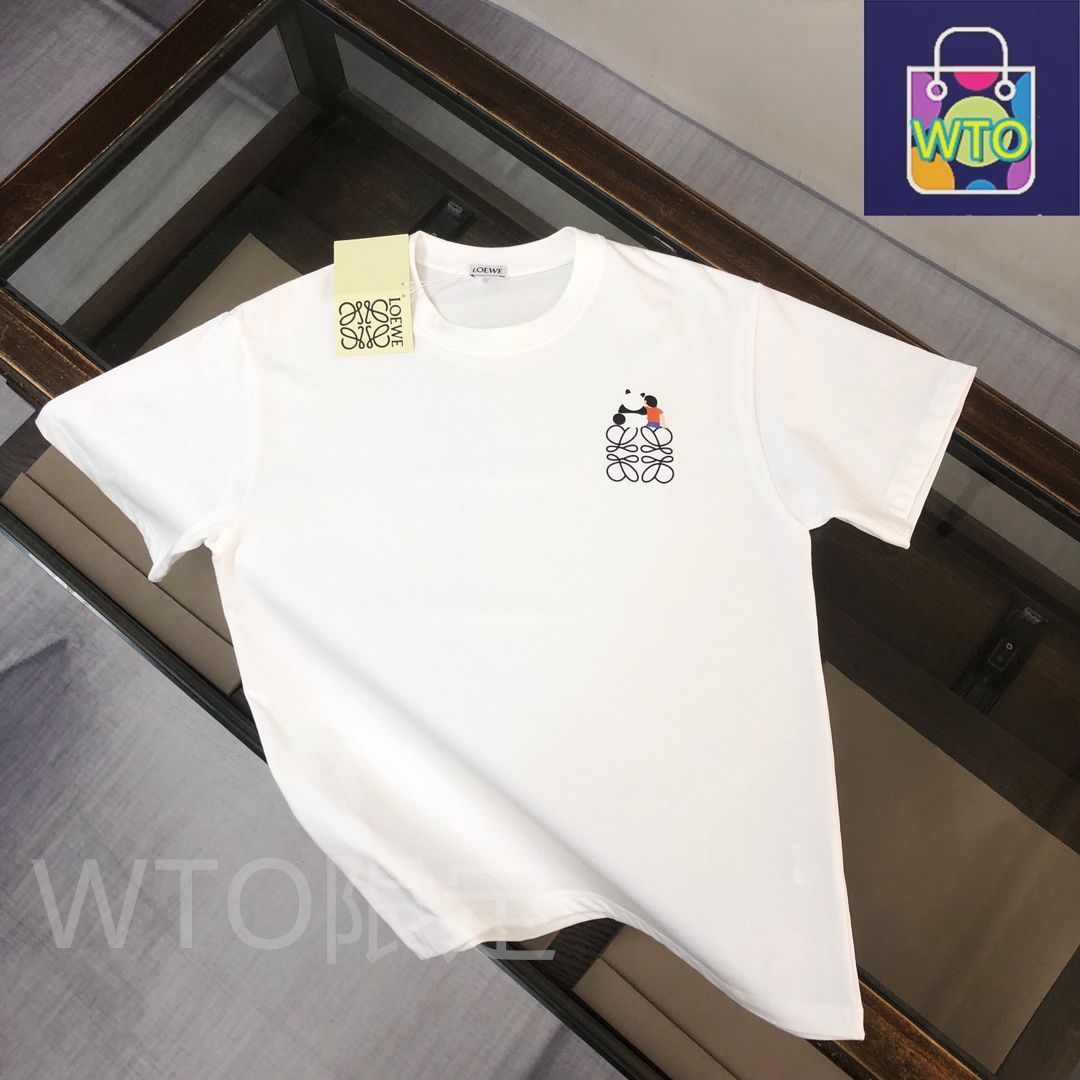 国内発 LOEWE ロゴホワイトコットンクルーネック長袖Tシャツ オーバーサイズフィット ロングスリーブ Tシャツ（コットン