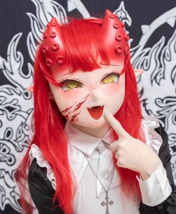 ハーフマスク 眼球付き カツラ付き NO.138 ドール ヘッドロリータ人形 コスプレ 変身 仮装 着ぐるみ kigurumi 二次元