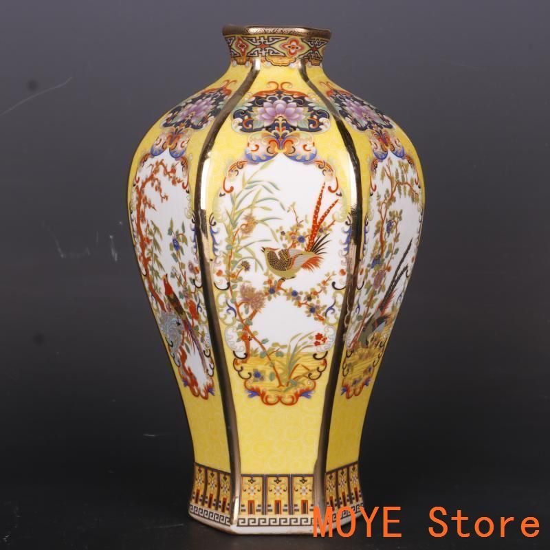 清乾隆蒔金琺瑯彩花鳥六方瓶 景徳鎮 陶磁器 装飾品 現代工芸品美術品 置物 清乾隆蒔金琺瑯彩花鳥六方瓶 景徳鎮 陶磁器 装飾品 現代工芸品
