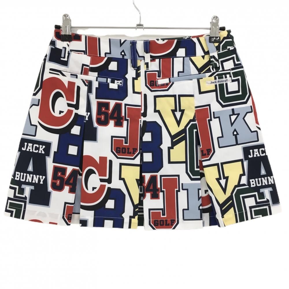 超美品】ジャックバニー スカート 白×マルチカラー 英字柄 ボックス
