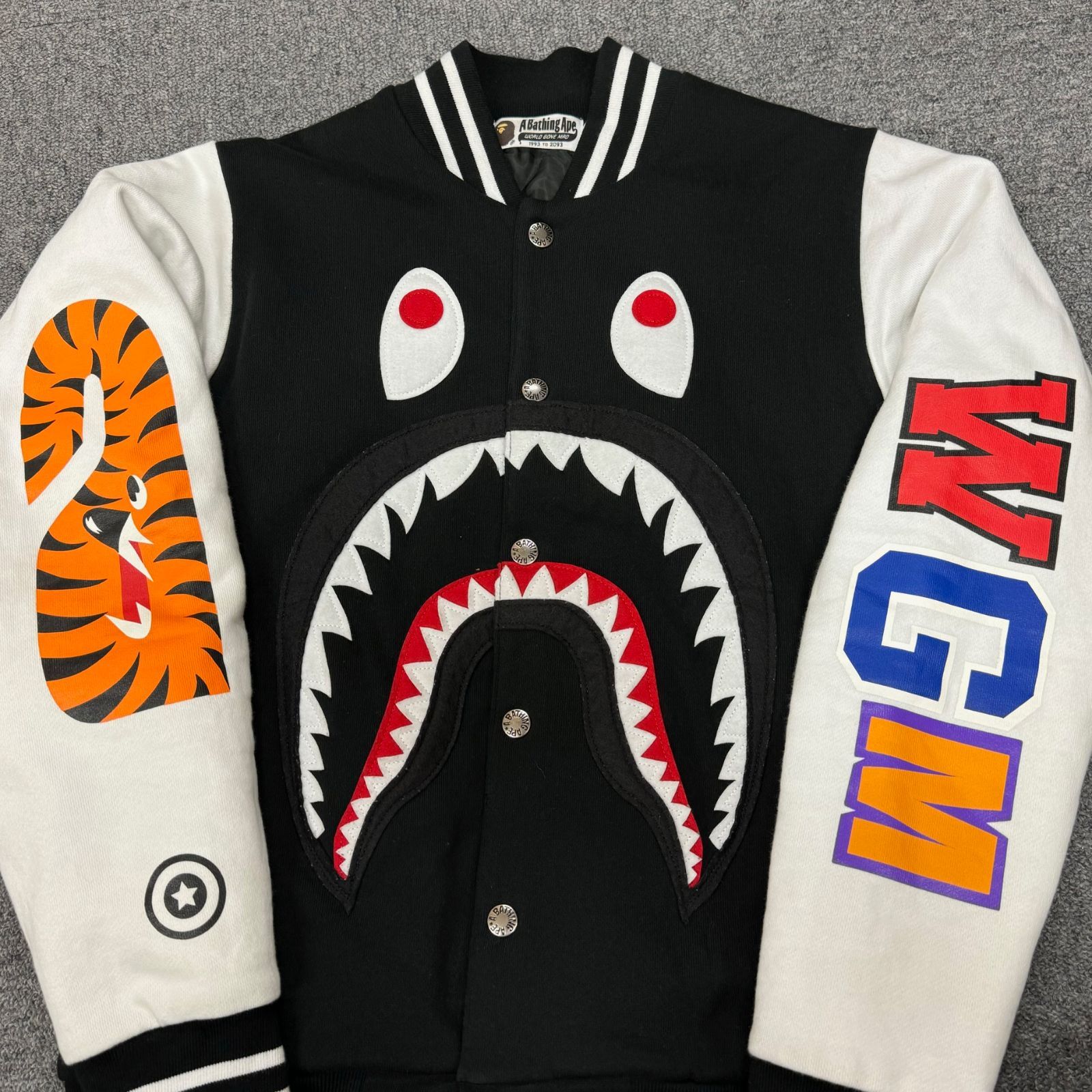 A BATHING APE SHARK SWEAT VARSITY JACKET シャークスウェットバーシティジャケット ブルゾン アベイシング  エイプ ベイプ 001LJC301005X S 64345A