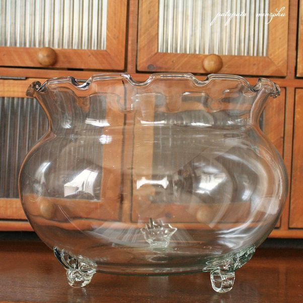 金魚鉢 ガラス 硝子 フリル L 三脚 波口 水鉢 鉢 睡蓮鉢 プランター