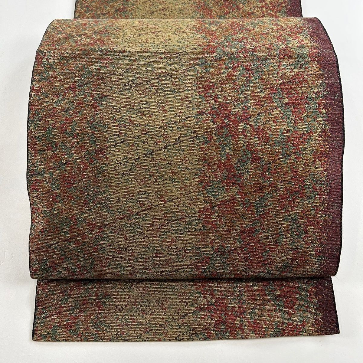 名古屋帯 美品 優品 八寸名古屋帯 松葉仕立て 幾何学模様 赤茶 正絹