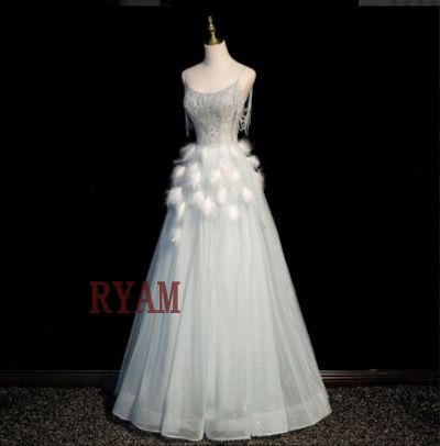 パーティードレス 結婚式 シフォン レース 袖なし キャミソールドレス ホワイト 二次会 ウェディングドレス 編み上げ 羽根デコレーション きらきら 上品 フリル Aライン フ ロングドレス 13