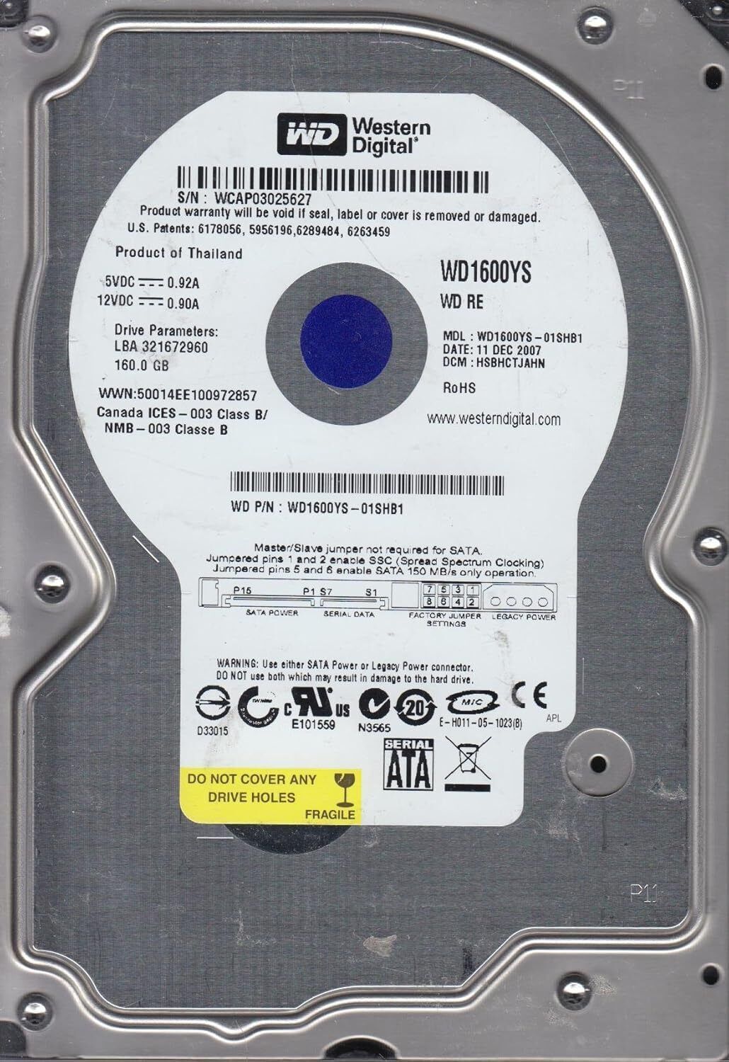 WD1600YS-01SHB1 Western Digital 160GB SATA|300 7200RPM 16MB Hard Drive