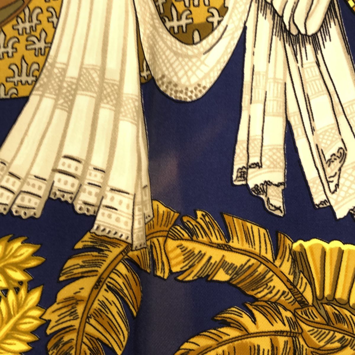 エルメス HERMES スカーフ カレ90 chapeau 帽子 脱帽 ネイビー系