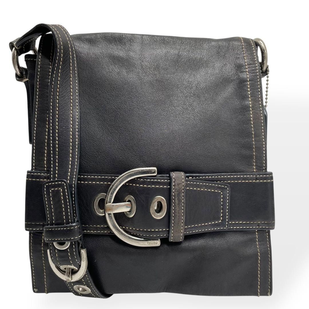 美品 希少 COACH コーチ ショルダーバッグ レザー ブラック 8A07