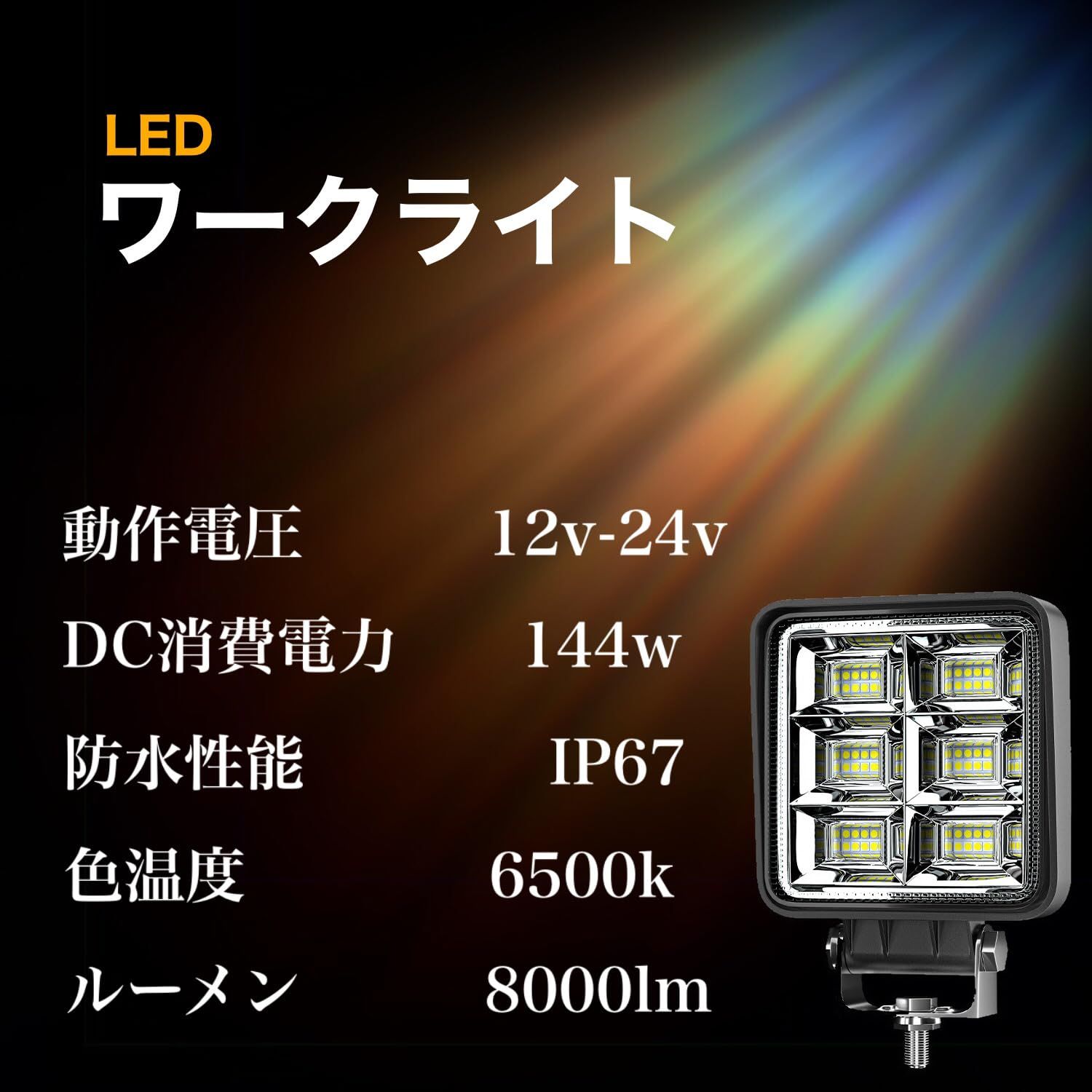 Optimister ワークライト 作業灯 led LED 作業用ライト 144w 12v-24v 路肩灯 補助灯 投光器 車外灯 バックランプ  サーチライト デイライト 角度調整 1個 [1個]