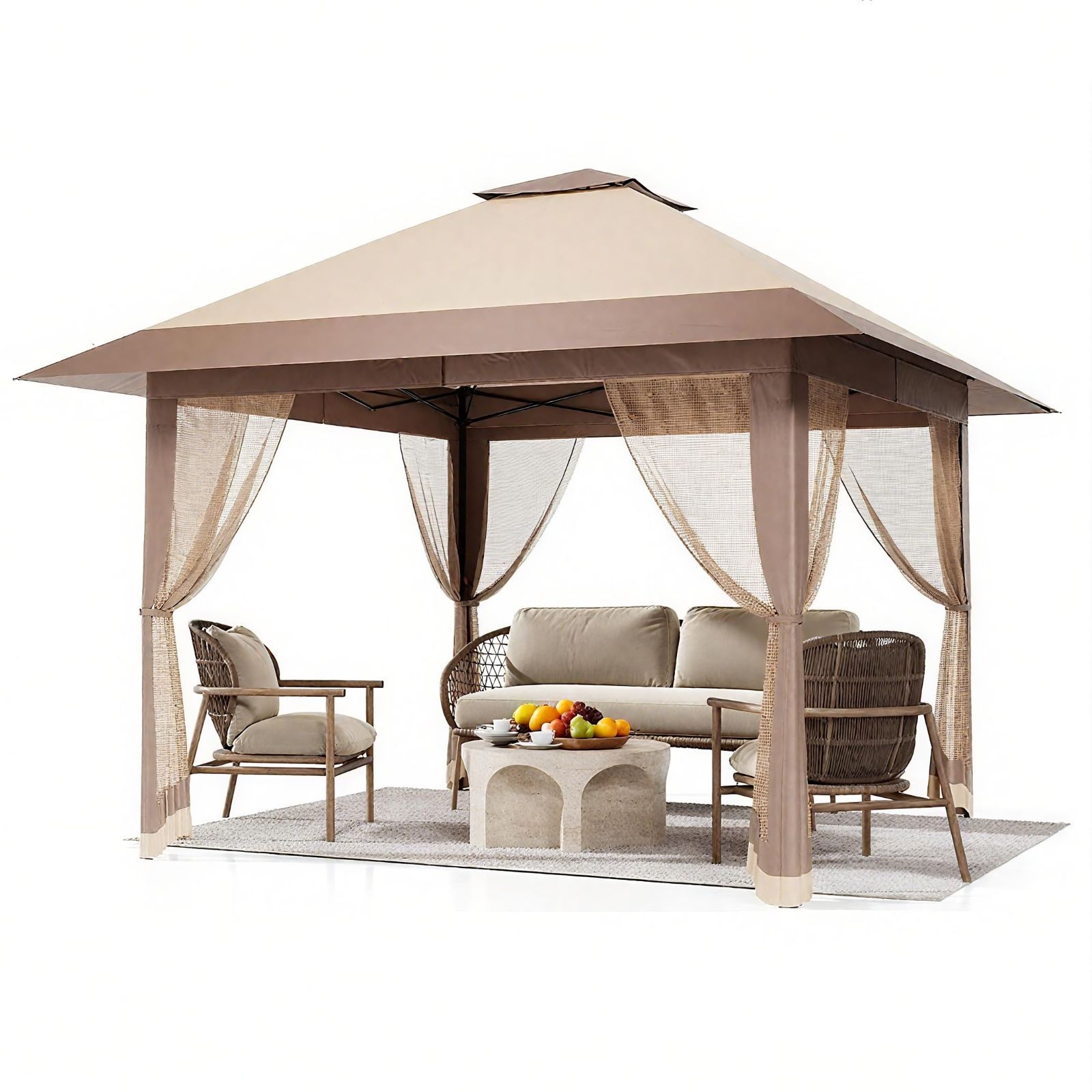 蚊帳テント 遮熱 UVカット 4 mx m 防風防水 3段階調節 組立簡単 ワンタッチタープテント 虫除け メッシュ設計 アキャンプ 運動会 Euker 大型テント 収納バッグ付き カーキ