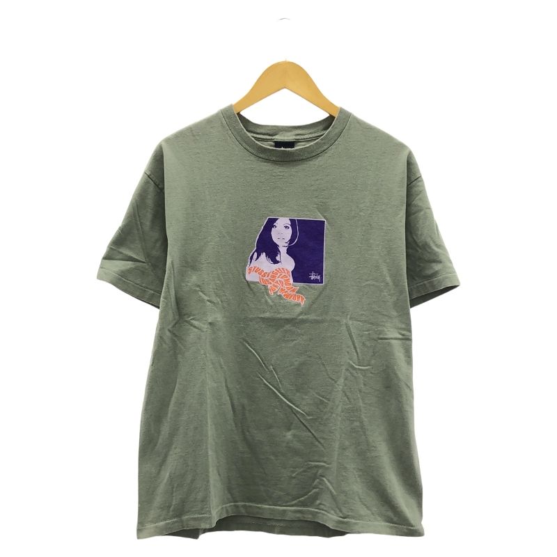 90s Stussy ガールプリントTシャツ サイズL グレー 紺タグ ステューシー 17