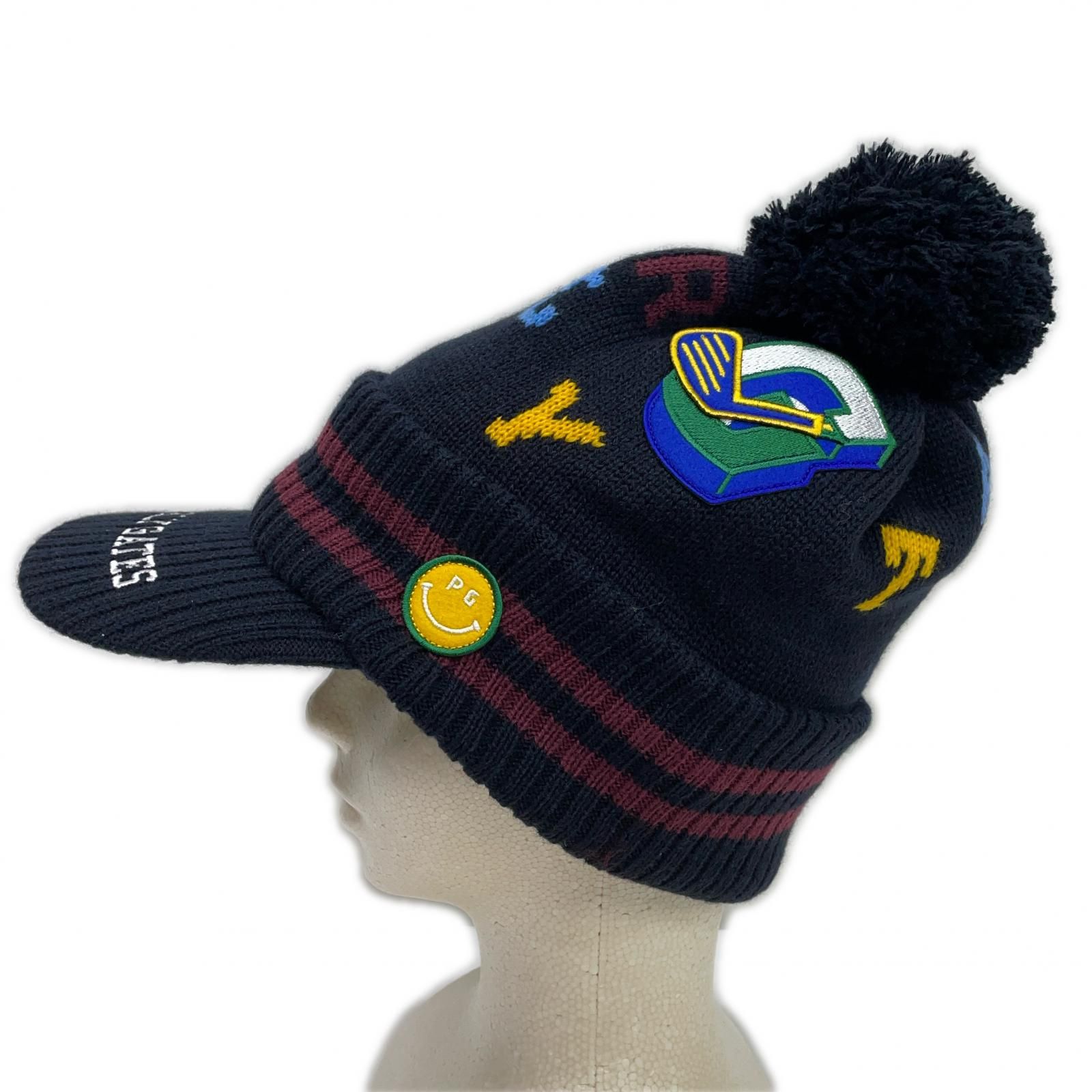 パーリーゲイツ PEARLY GATES つば付ニット帽 フリー ネイビー 紺 ワッペンニットキャップ