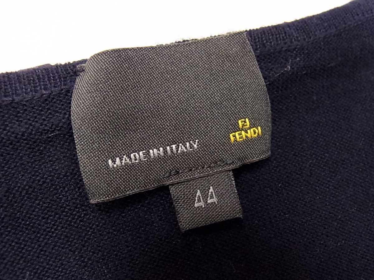 ◇FENDI Vネック コットンニット カットソー シルバー/ゴールド