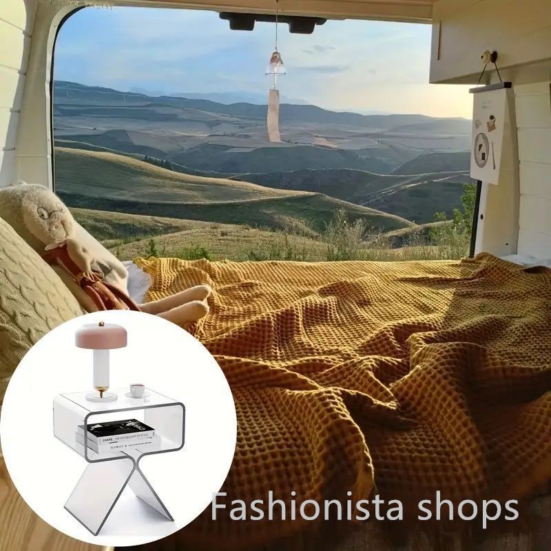 リビングルームやRV用のモダンデザインのクリアホームデコレーションディスプレイエンドテーブル用のクリアアクリル製ナイトスタンドサイドテーブル1台 fcp