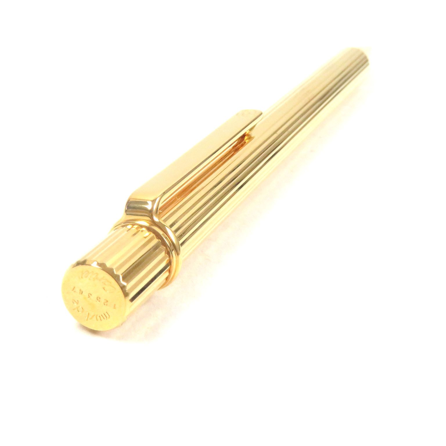 Cartier - 極美品▼Cartier カルティエ マスト ドゥ カルティエ ストライプ柄 ロゴ入り ツイスト式 ボールペン ゴールド ケース付き フランス製 メンズ 筆記確認済み Cartier - 極美品▽Cartier カルティエ マスト ドゥ カルティエ