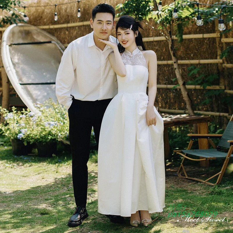 ウェディングドレス ロングドレス コクーンライン ホルターネック ノースリーブ 二次会 挙式 サテン 花嫁 ウエディングドレス ブライダル 結婚式 前撮り pai5a268029