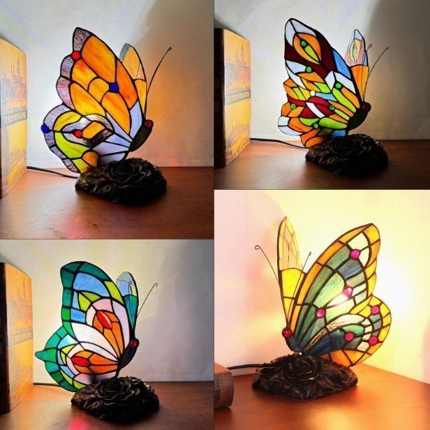稀少品 ステンドランプ ステンドグラス 蝶 照明 レトロな雰囲気 室内装飾 ティファニー デスクライト NEXPOTALLINN_EU