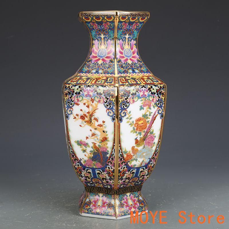 乾隆琺瑯彩紅地祝寿六方瓶 陶磁器 現代工芸品 美術品 装飾品 置物 乾隆琺瑯彩六方瓶 景徳鎮 陶磁器 装飾品 現代工芸品 美術品 置物