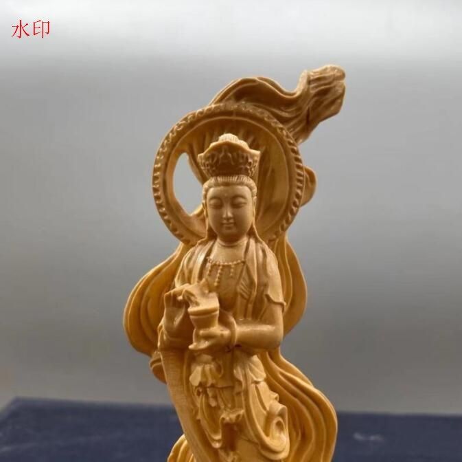 黄楊木彫 渡海観音菩薩 仏像 置物1 黄楊木彫 渡海観音菩薩 仏像 置物1 黄楊材観音菩薩 観音菩薩像 木製