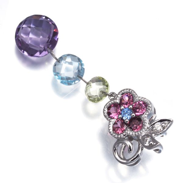 笠原真寿美 ペンダントトップ アメジスト トパーズ ガーネット サファイア ダイヤ ダイヤモンド K18WG 保証書 177300