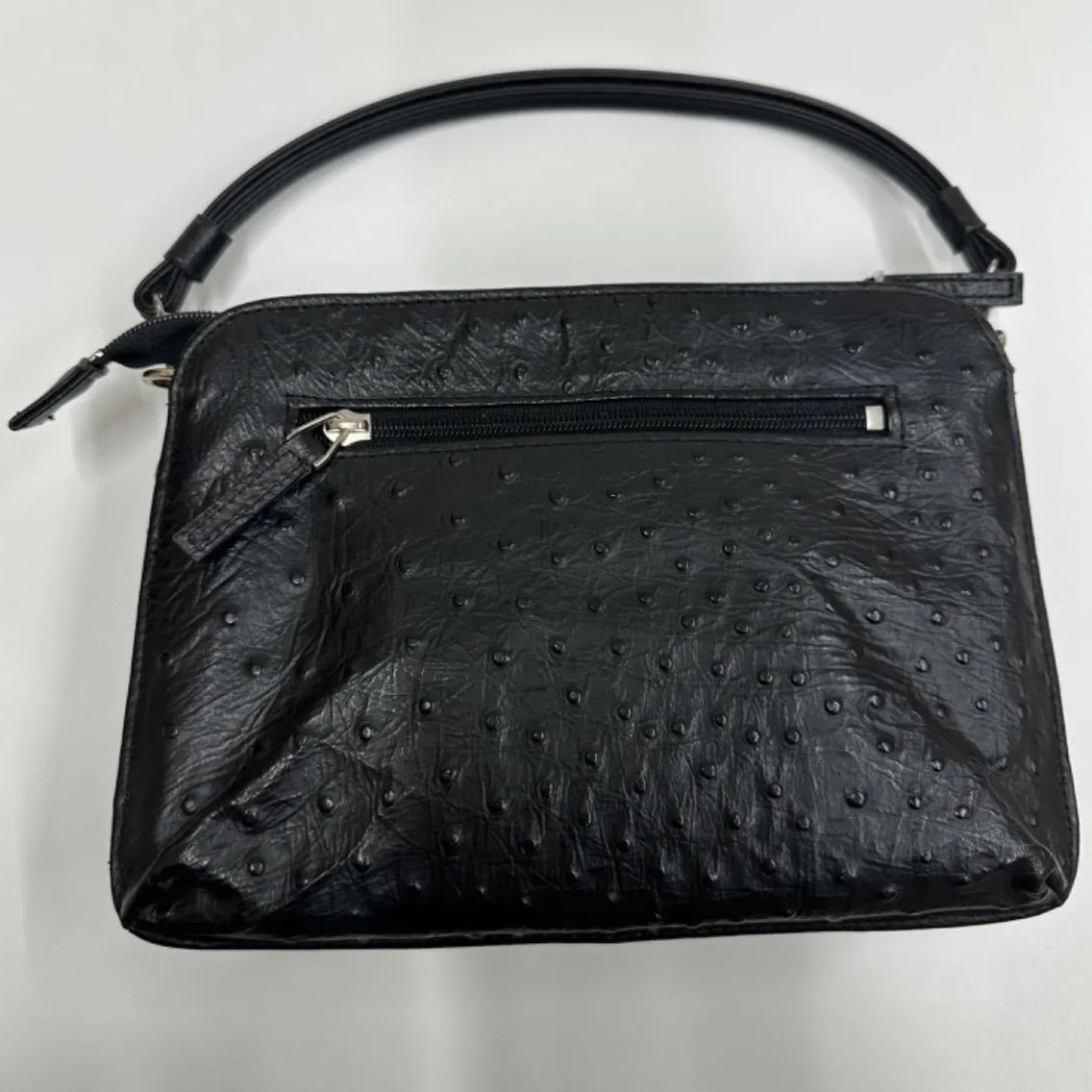 男女兼用】極美品 ジジ ハンドバッグ オーストリッチ レザー 本革 黒 