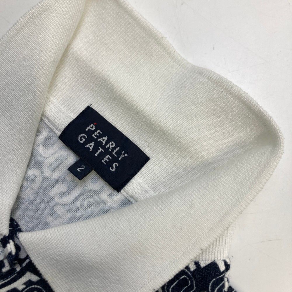 サイズ：2 PEARLY GATES パーリーゲイツ  半袖ポロシャツ ワッペン ロゴ総柄 ネイビー系 [240101447333] ゴルフウェア レディース ストスト サイズ：2 PEARLY GATES パーリーゲイツ 半袖ポロシャツ