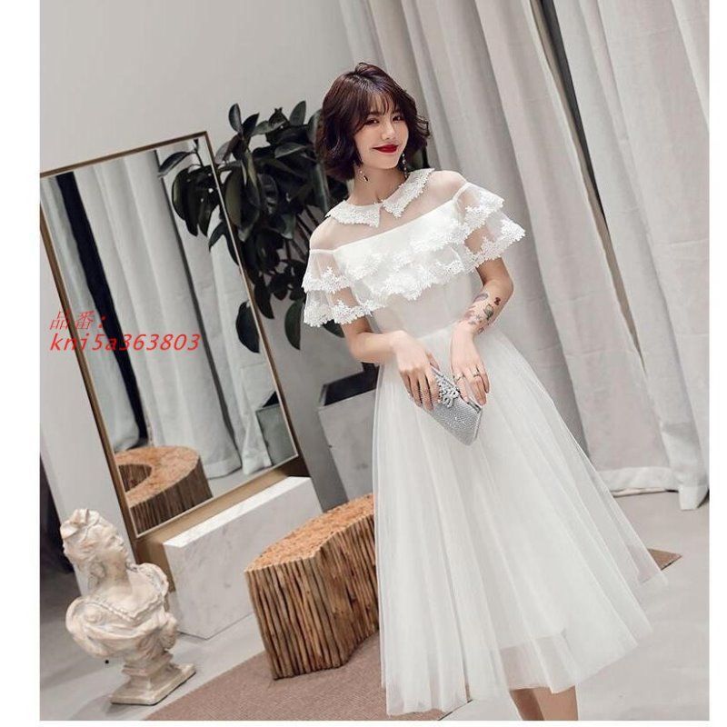 袖あり パーティードレス ミモレドレス ウエディングドレス 20代 30代40代 Aラインワンピ 披露宴 お呼ばれ 二次会 大きいサイズ 卒業式 成人式 kni5a363803