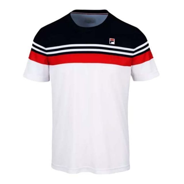 「ＵＳサイズ」FILA(フィラ) 2023 SS メンズ MALTE(マルテ) カラーブロック 半袖Tシャツ FBM231014E-0152 ホワイト×Fレッド(23y3mテニス)【メール便発送】(320289937)