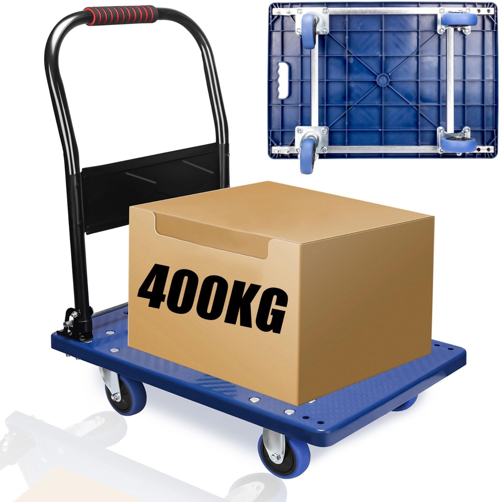 静音 360度回転 なキャスター付き業務用台車大型 フラットカート スチール製 平台車耐荷重400KG 屋内外で使用家庭 倉庫 農業 輸送 ハンドリング ショッピング 防災用 軽量 折りたたみ 台車