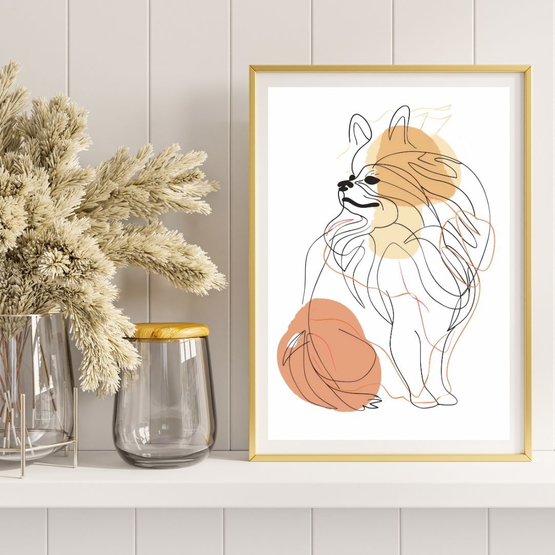 犬と線 - ポメラニアン犬 No.2】ジークレー版画＊名入れOK！モダン