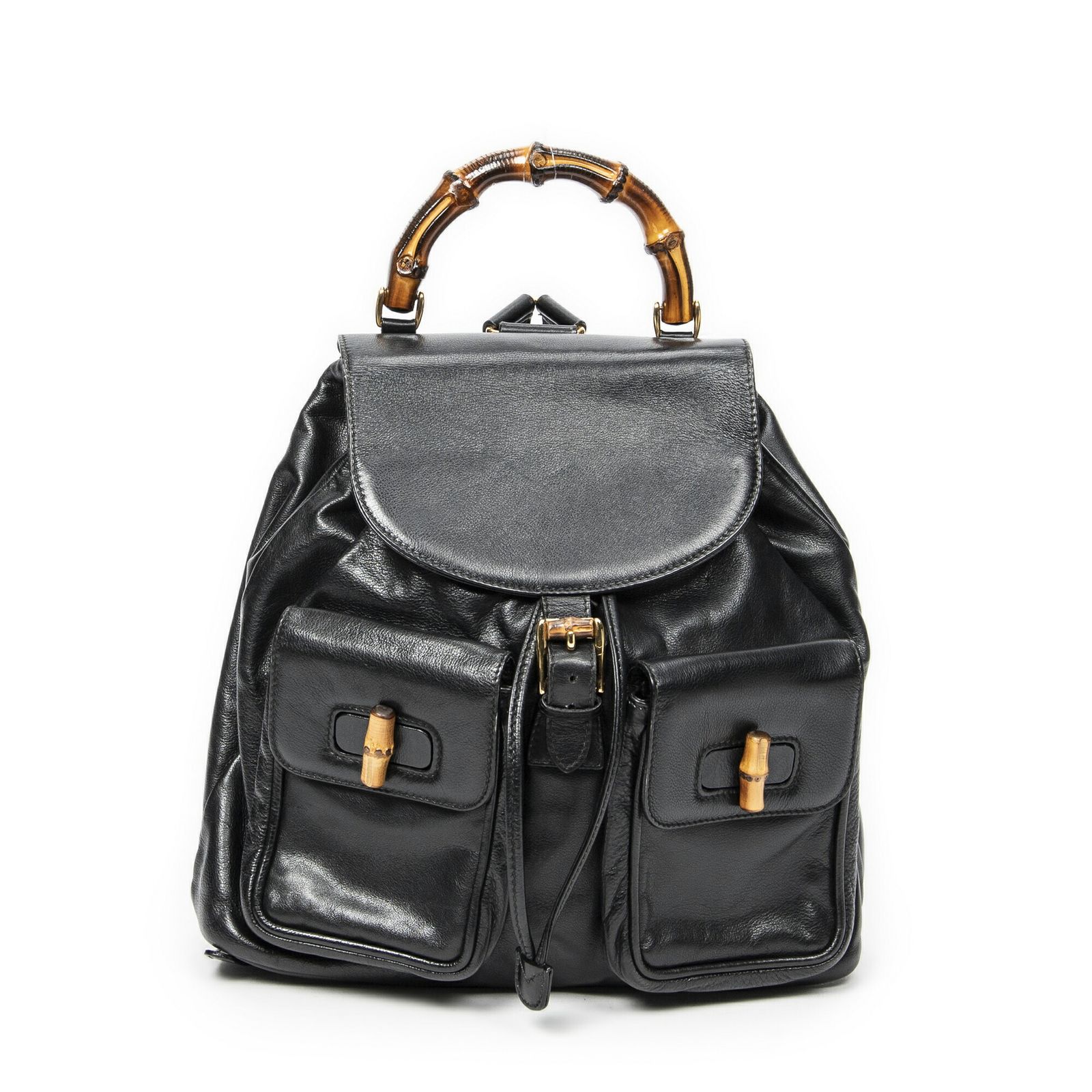 GUCCI グッチラージバンブー リュックサック黒カーフスキンレザーA