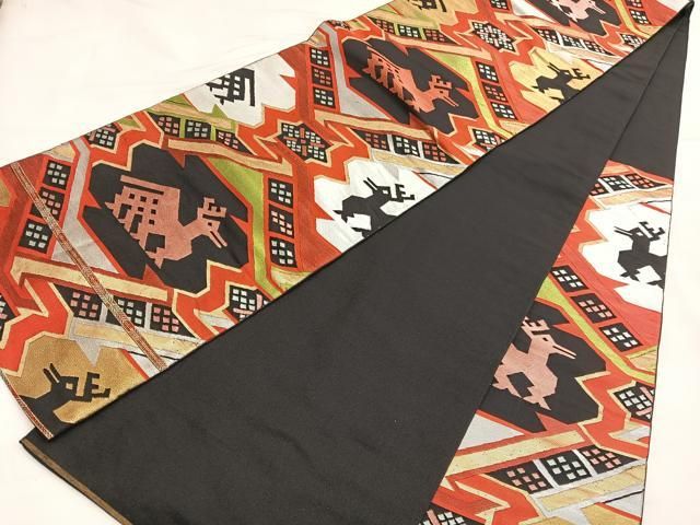 平和屋着物□六通柄 本袋帯 唐織 有栖川鹿 黒地 金銀糸 正絹 逸品
