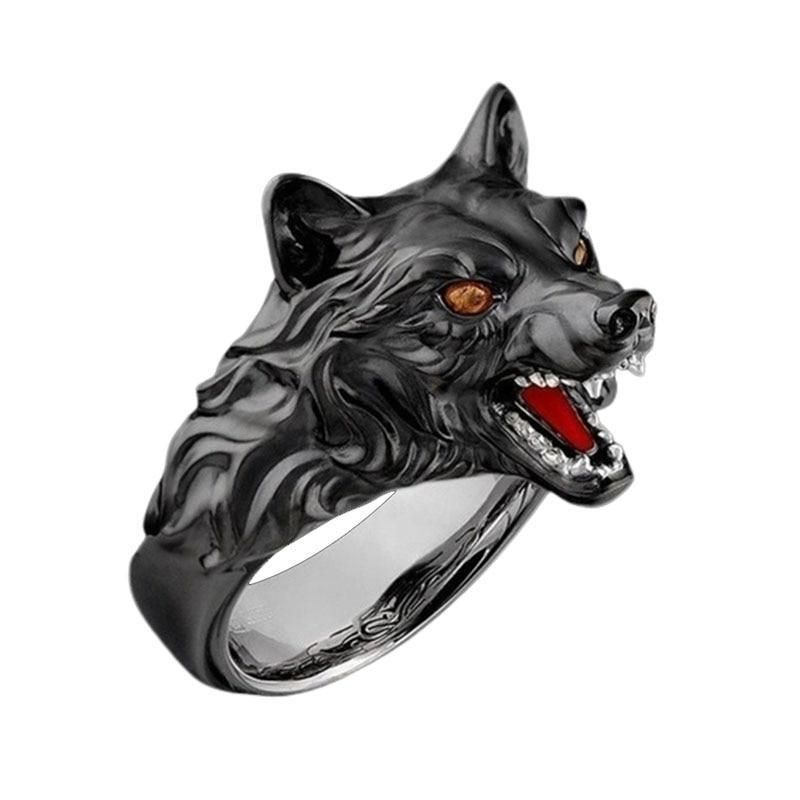 ウルフ 狼 リング 指輪 18号 ブラック 黒色 オオカミ かっこいい 