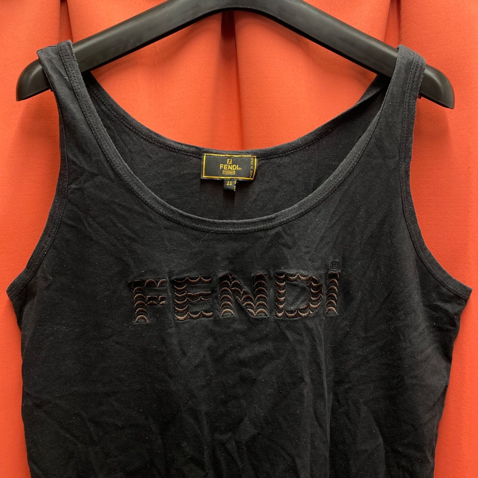 Fendi ブラック タンクトップ FENDI フェンディ タンクトップ ブラック ロゴ 44サイズ L XL