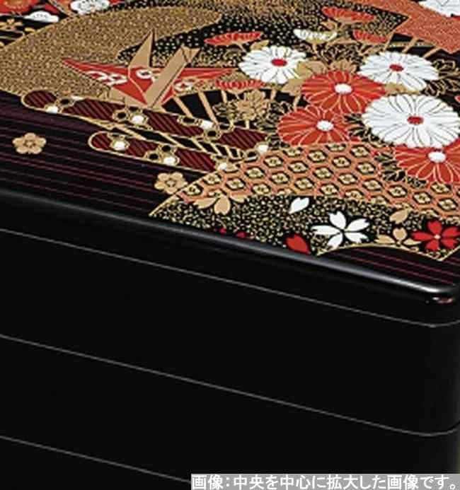 J-kitchens 重箱 3段 8寸 お重箱 黒扇面 24.1cm x 24.1cm x 17.4