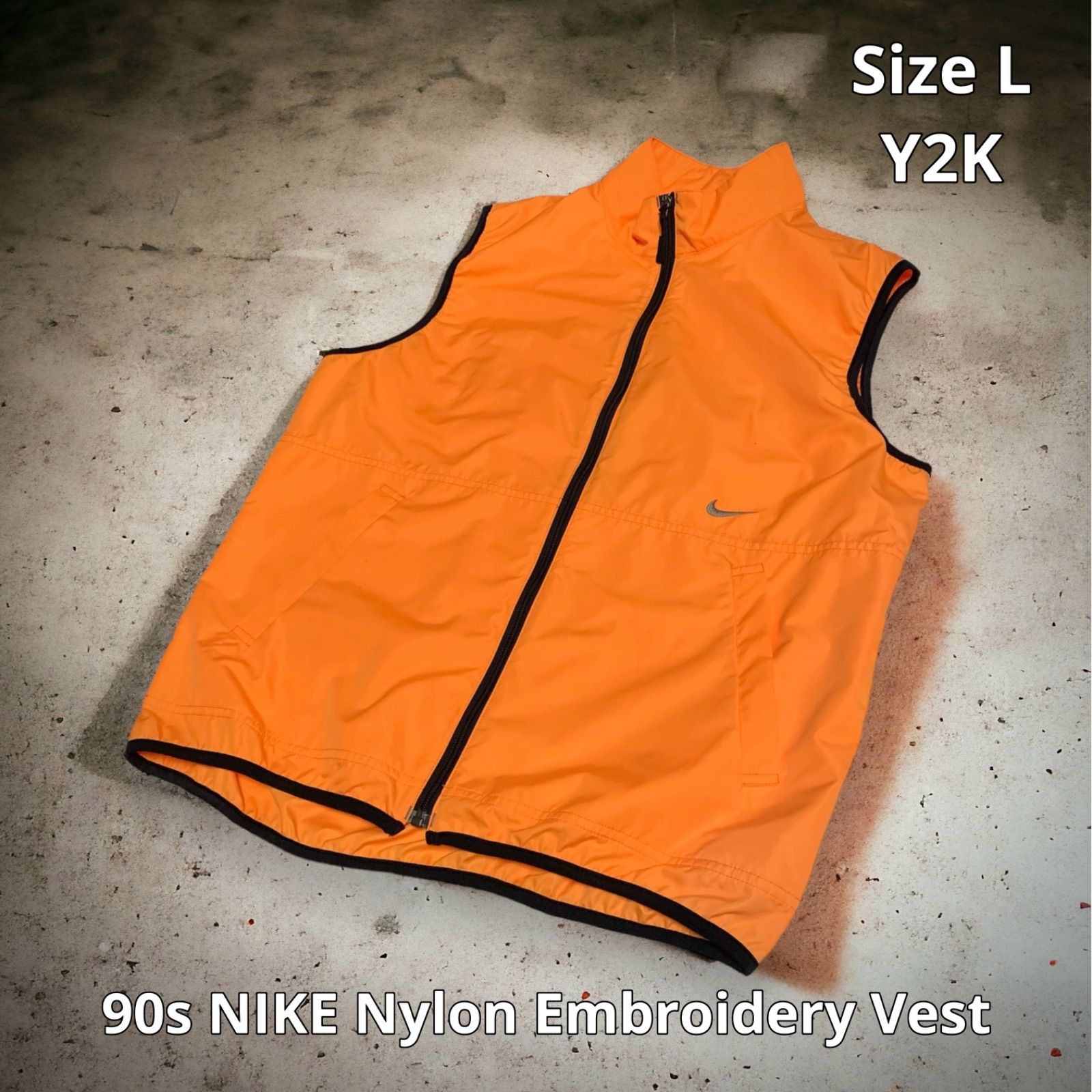 90s NIKE Nylon Embroidery Vest ナイキ ナイロンベスト オレンジ