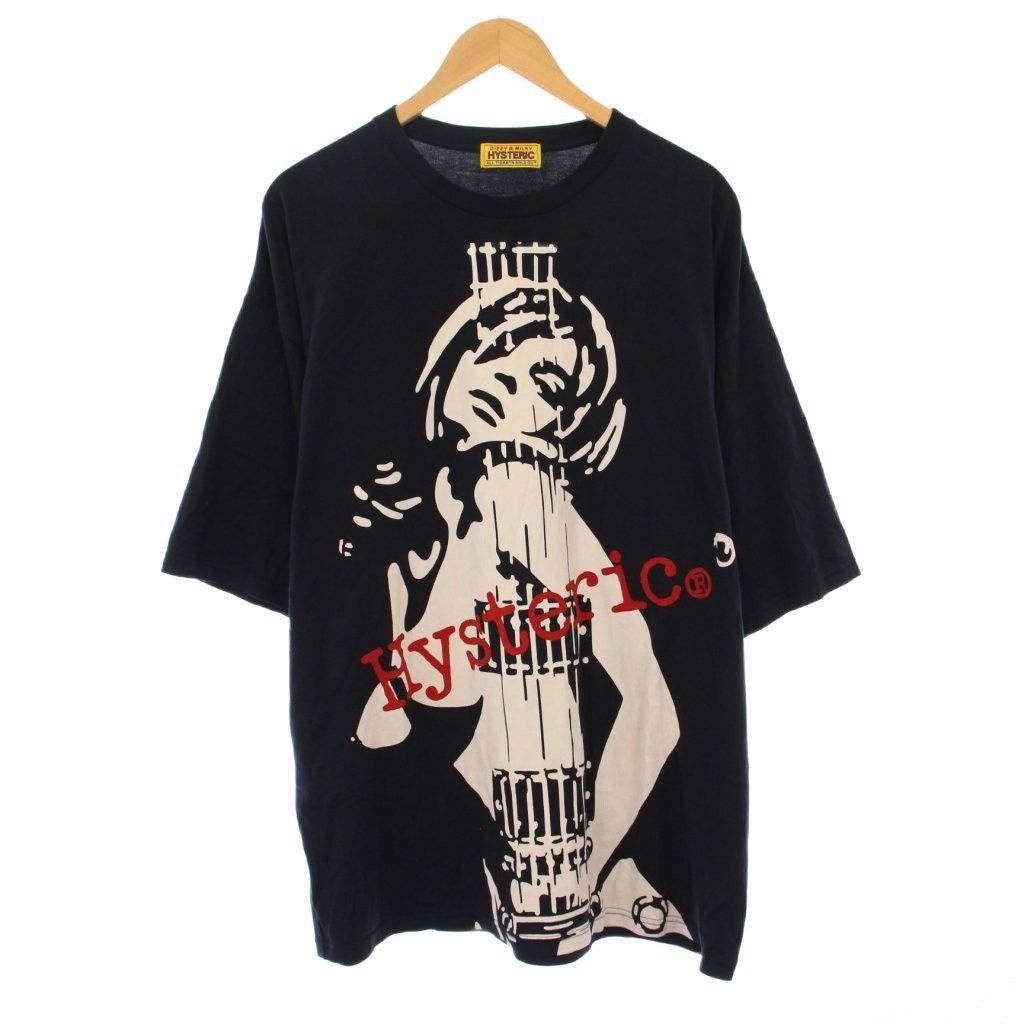 ヒステリックグラマー HYSTERIC GLAMOUR GUITAR GIRL ギターガールワンピース ミニ丈 Tシャツ 半袖 クルーネック ストレッチ プリント F 黒 ブラック 01243CO01 |BB