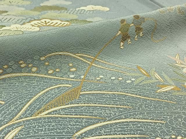 平和屋着物□訪問着 駒刺繍 風景松文 暈し染め 金彩 正絹 逸品