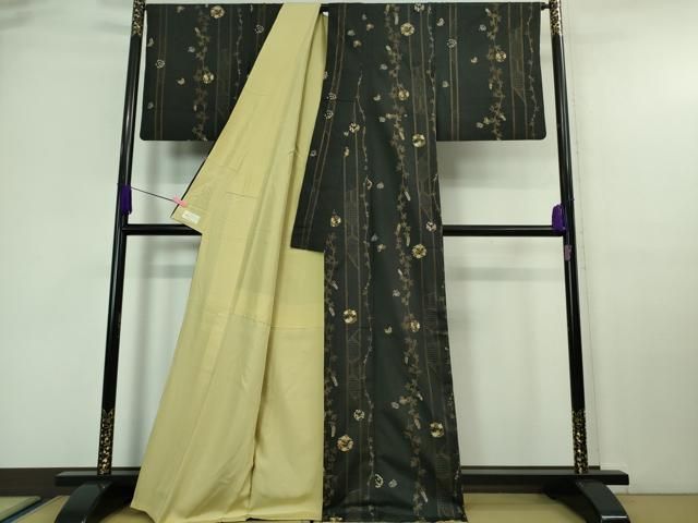 平和屋着物▽結城紬 単衣 風景牡丹文 正絹 逸品 DAAV5029az