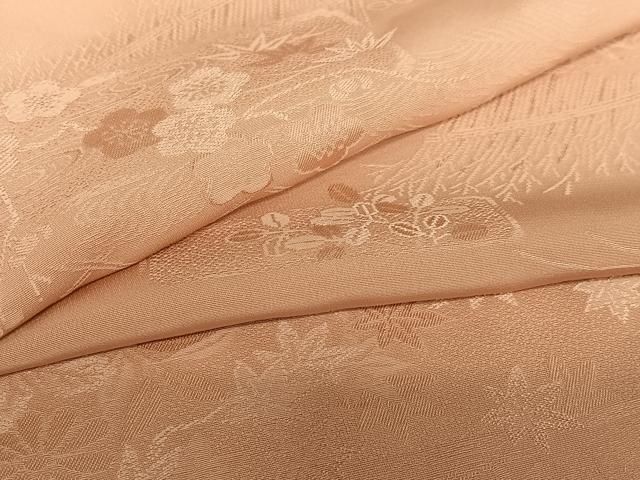 平和屋着物○上質な色無地 風景草花地紋 退紅色 正絹 逸品 AABA0384zg