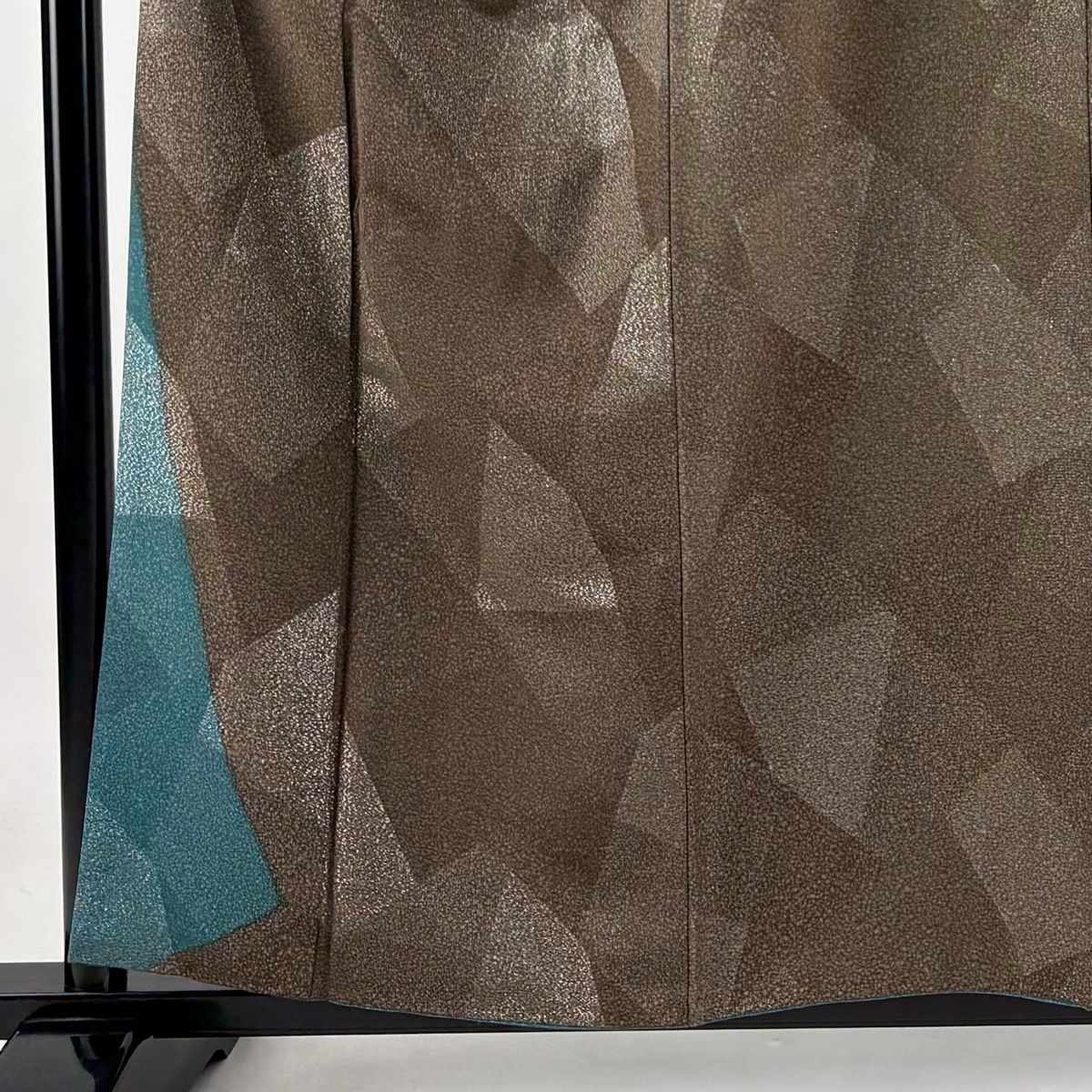 小紋 身丈158.5cm 裄丈62cm S 袷 藤林徳扇 落款 幾何学模様 銀糸 茶色 正絹